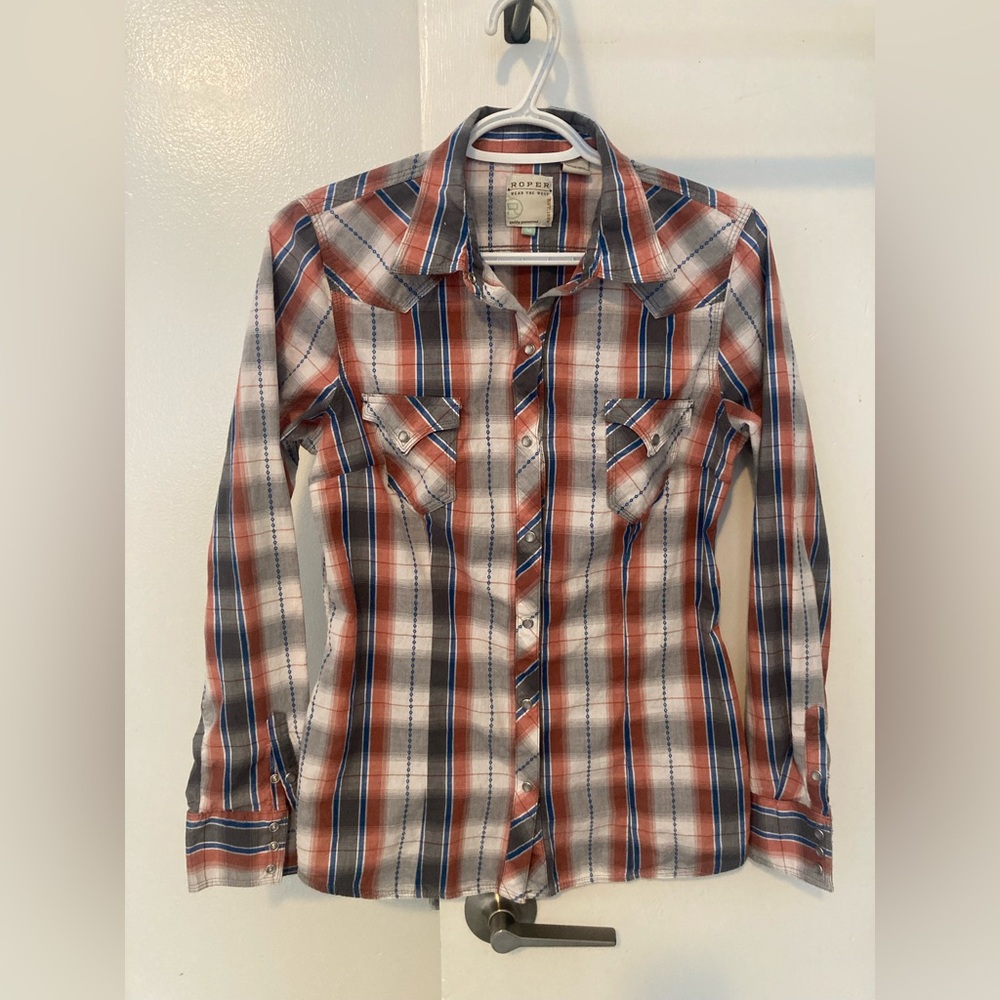 Roper Red and Blue Plaid Shirt- pearl snaps